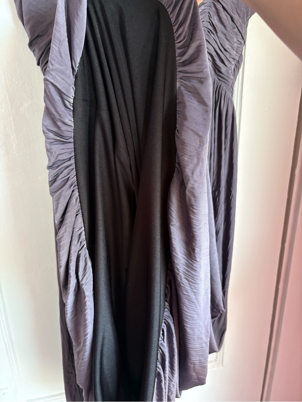 BURBERRY Italy Pleated Ruched V-Neck Midi Dress Grey Purple IT 42 US 6/8 - Picture 12 of 12